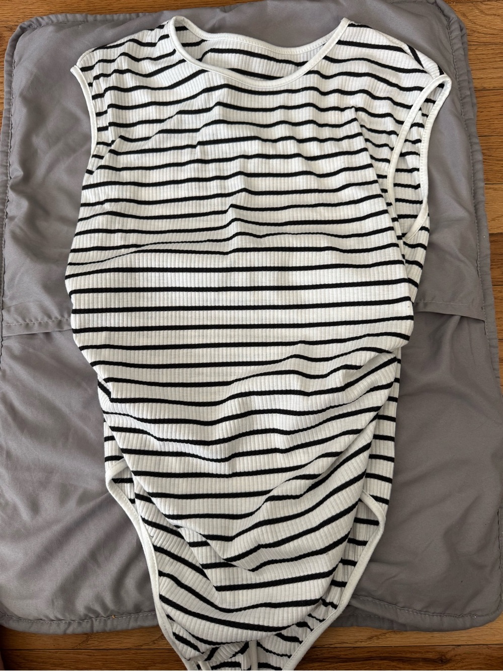 SHEIN Black & White Striped Ribbed Crewneck Bodysuit